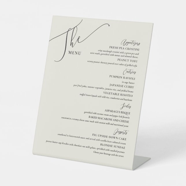 Formal Wedding Menu Elegantes Black Bone Sockelschild (Vorderseite)