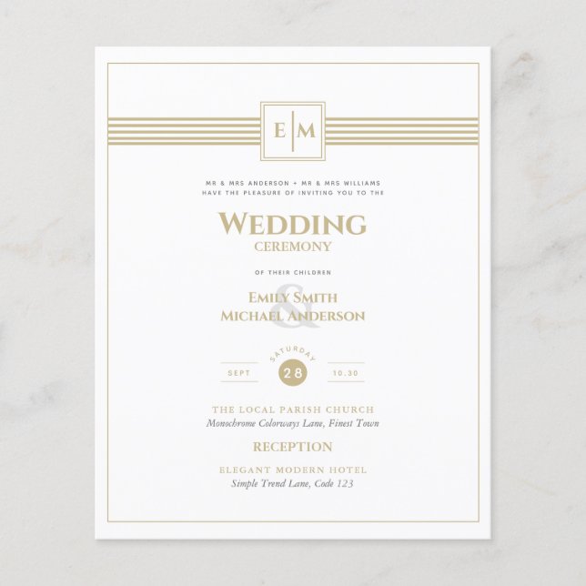 Formal Wedding White Gold Einladung Classic Monogr Flyer (Vorne)