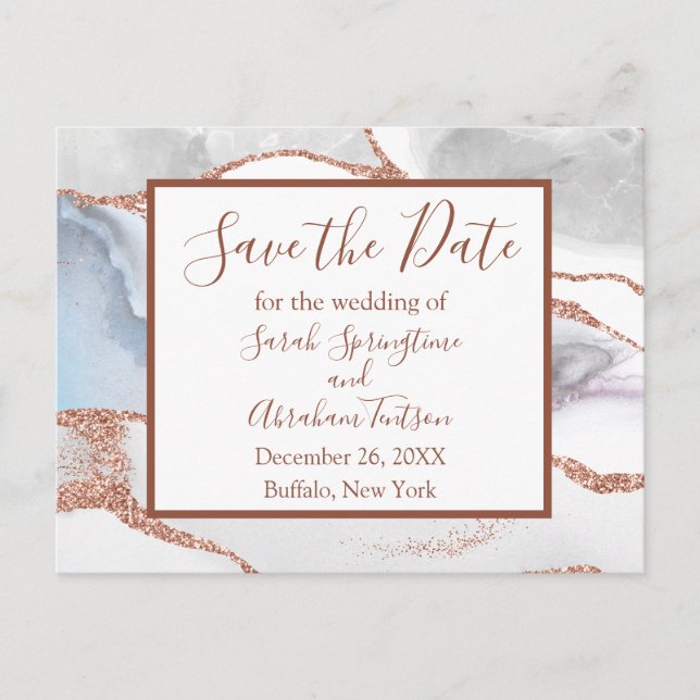 Formal White Agate Save the Date Postkarten (Vorderseite)