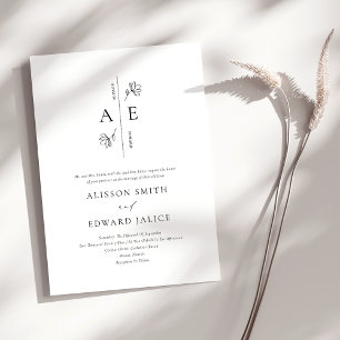 Formal White Black Monogram Modern Wedding Einladung