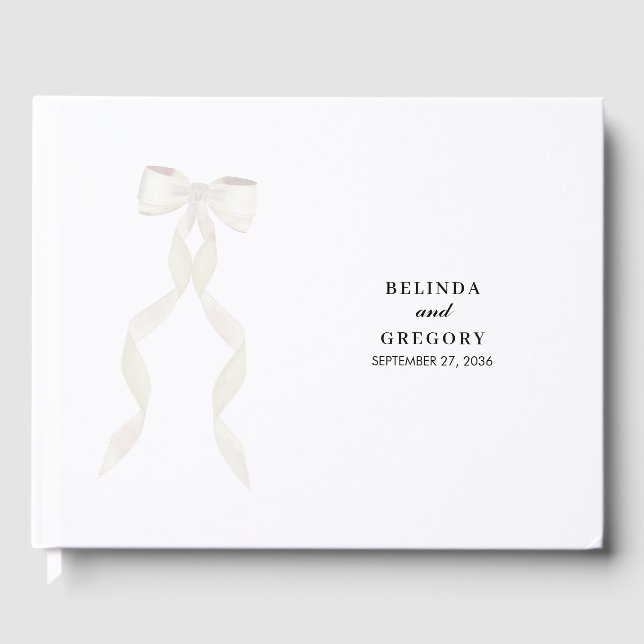 Formal White Bow Ribbon Elegante Hochzeit Gästebuch (Vorderseite)