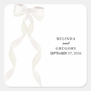 Formal White Bow Ribbon Elegante Hochzeit Quadratischer Aufkleber