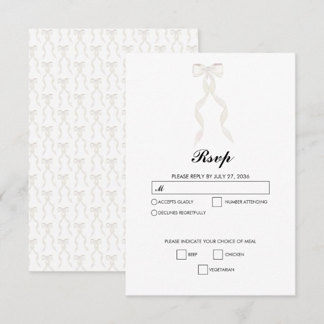 Formal White Bow Ribbon Elegante Hochzeit RSVP Karte (Vorne/Hinten)