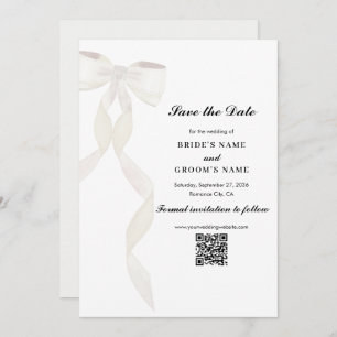 Formal White Bow Ribbon Elegante Hochzeit Save The Date