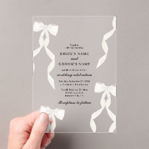 Formal White Ribbon feierliche Hochzeit Acryleinladungen