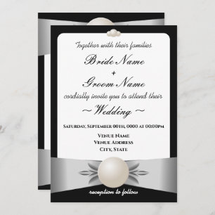Formal White Ribbon Pearl Wedding & Empfang Einladung
