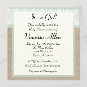 Formale Baby Shower Einladung mit Minzgrünem Jute-