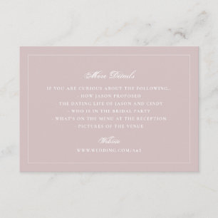 Formale Blush-Rosa Hochzeits-Webseite Details Begleitkarte