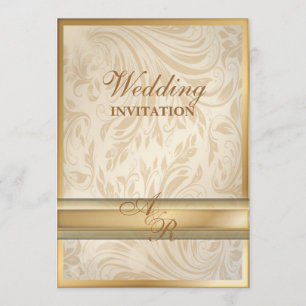 Formale Champagner-Gold-Damask-Hochzeitseinladung Einladung