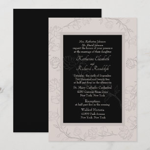 Formale Champagner- und Schwarze-Jasmin-Hochzeit Einladung