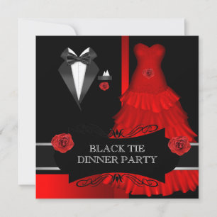 Formale Dinnerparty Weiß Schwarz Anzug Rot Einladung