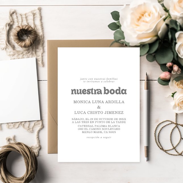 Formale einfache Nuestra Boda Hochzeit Einladung (Von Creator hochgeladen)