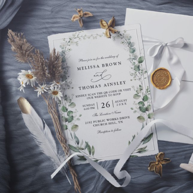 Formale elegante botanische Acryl-QR-Code-Hochzeit Einladung (Von Creator hochgeladen)