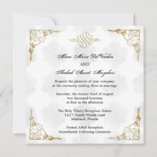 Formale elegante goldene Akzent-Blumen-Hochzeitsei Einladung