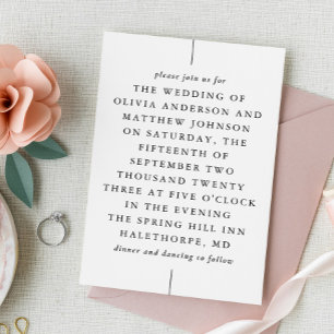Formale elegante Hochzeit Editoriale Typografie Einladung
