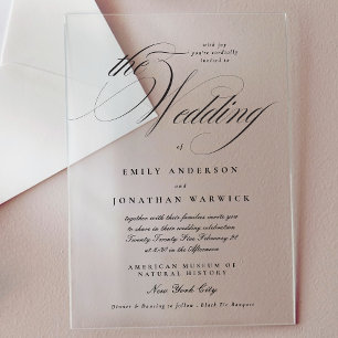 Formale elegante Kalligrafie Smoking Die Hochzeit Acryleinladungen