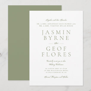 Formale elegante Moosgrün- und Weiße Hochzeit Einladung