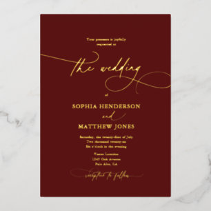 Formale elegante Schrift Burgunder Hochzeit Folieneinladung