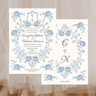 Formale elegante Schrift Rosen Vintage-Wappen Hoch Einladung