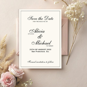 Formale elegante schwarze und elfenbeinfarbene kla save the date