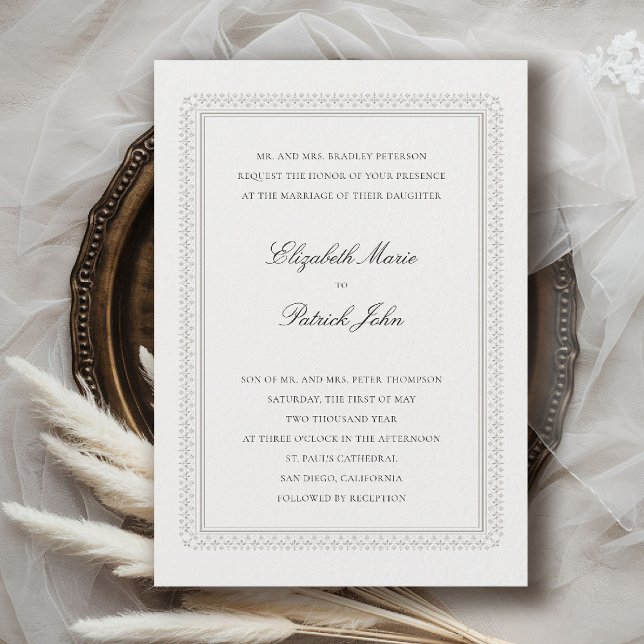Formale Erhöhte Lys Elfenbein Moderne Klassische H Einladung (formal traditional wedding invitation modern classic double frame deco ballroom black tie ivory)