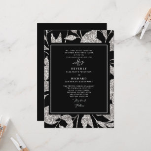 Formale glamouröse schwarze und silberne Hochzeit Einladung