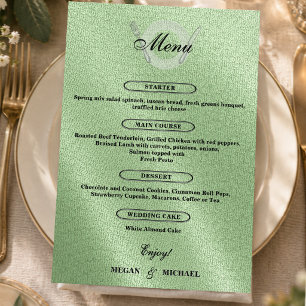 Formale grüne Probe-Dinner-Hochzeits-Menükarte Menükarte