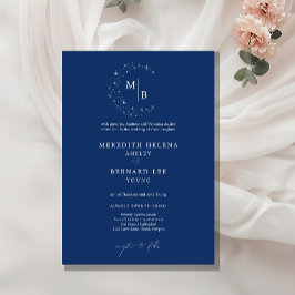Formale himmlische elegante blaue Monogramm-Hochze Einladung