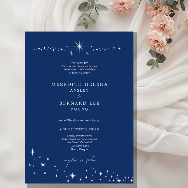 Formale himmlische elegante Hochzeit Navy Blau Einladung (Von Creator hochgeladen)