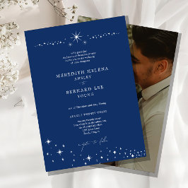 Formale himmlische elegante Navy-Blau-Hochzeitsfot Einladung