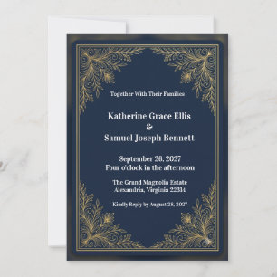 Formale Hochzeits-Einladung in Navyblau und Gold Einladung