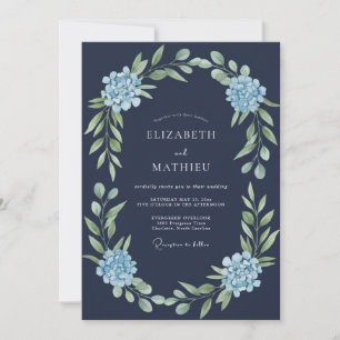 Formale Hortensien-Hochzeit in Marineblau Einladung