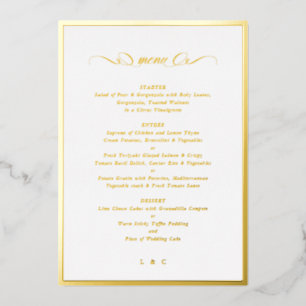 Formale Kalligrafie Goldfolie Rahmen Hochzeitsmenü Folieneinladung