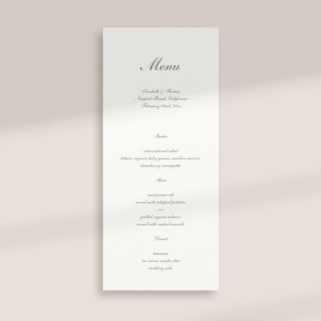 Formale Kalligrafie Klassische Perle einfache Hoch Menükarte (formal traditional elegant calligraphy wedding menu card pearl classic)
