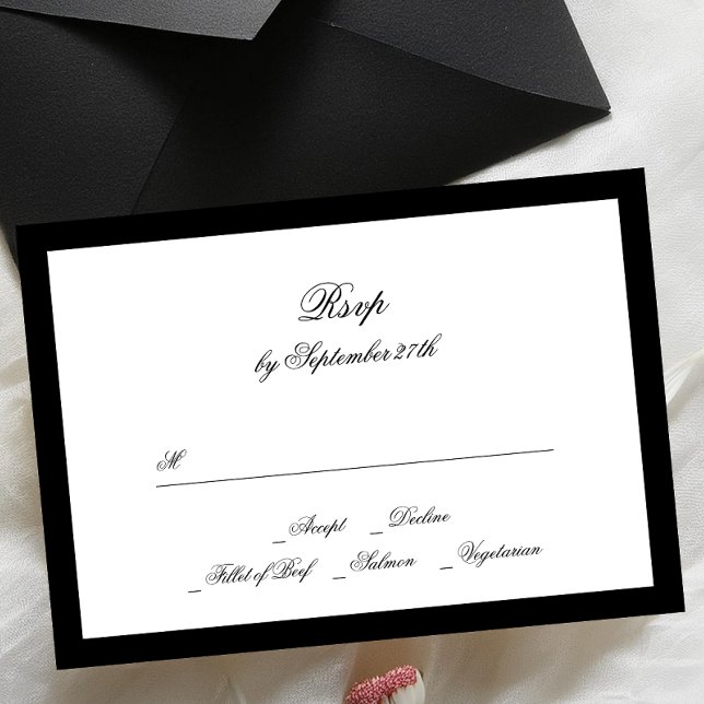 Formale Kalligrafie Schwarz Gerahmt Classic Hochze RSVP Karte (Von Creator hochgeladen)