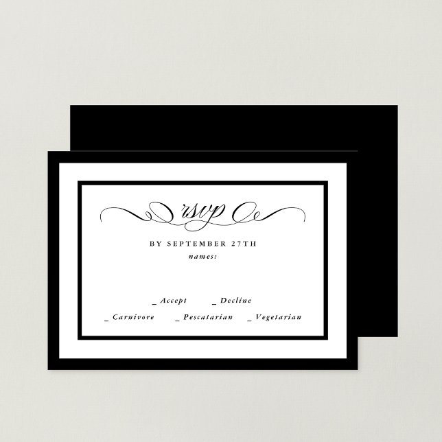 Formale Kalligrafie Schwarz Gerahmt Classic Hochze RSVP Karte (Von Creator hochgeladen)