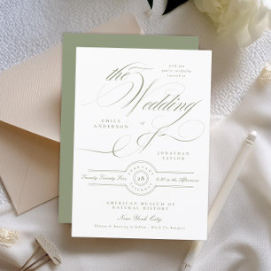 Formale klassische Kalligrafie Sage Green Hochzeit Einladung