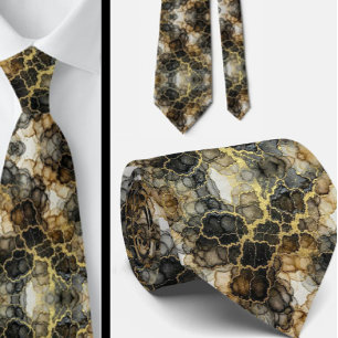 Formale Krawatte Marmor Schwarz, Weiß & Gold