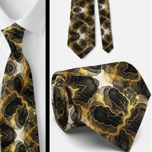 Formale Krawatte Marmor Schwarz, Weiß & Gold