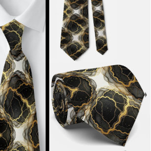 Formale Krawatte Marmor Schwarz, Weiß & Gold