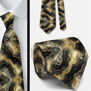 Formale Krawatte   Marmor Schwarz, Weiß & Gold