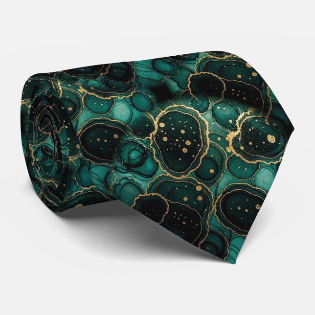 Formale Krawatte | Marmor Türkis Blau & Gold (Gerollt)