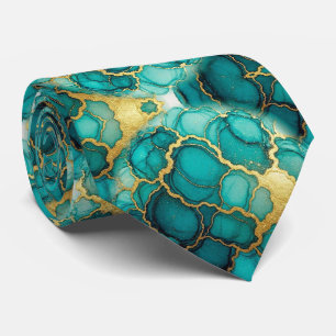 Formale Krawatte Marmor Türkis Blau & Gold