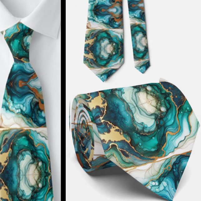 Formale Krawatte | Marmor Türkis Blau & Gold (Von Creator hochgeladen)