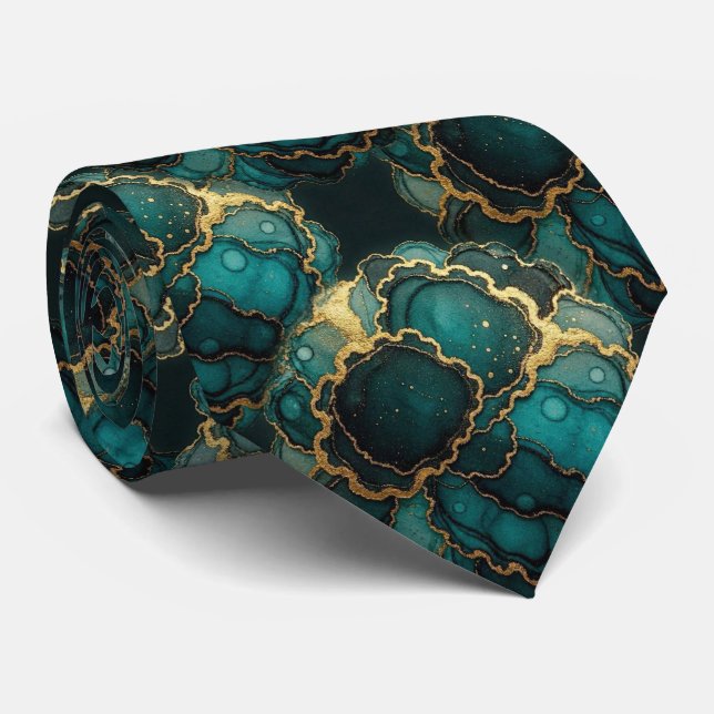 Formale Krawatte | Marmor Türkisblau & Gold (Gerollt)