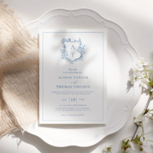 Formale Krest Vibrant Blaue Monogramm-Hochzeit Einladung
