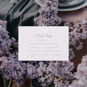 Formale Lavendel-Hochzeitsmenü-Optionen RSVP Karte