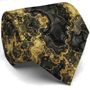 Formale Luxus-Krawatte Marmor-Schwarz & Gold Krawatte