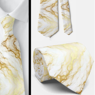 Formale Luxus-Krawatte Marmor Weiß & Gold Krawatte