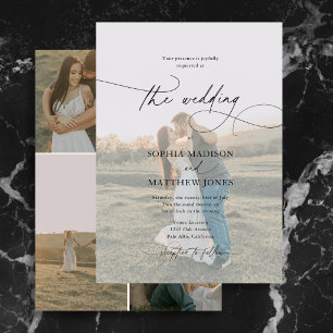 Formale moderne Kalligrafie 5 Foto-Hochzeit Einladung